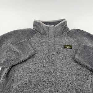 LL Bean Hi-Pile Fleece Pullover Snap Neck Sherpa Jacket Gray Large 518489